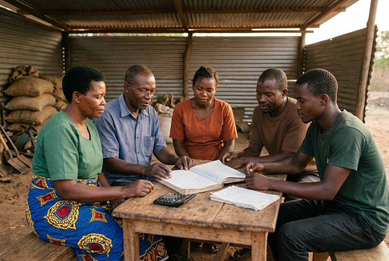 Cooperative members reviewing production records (illustrative image)